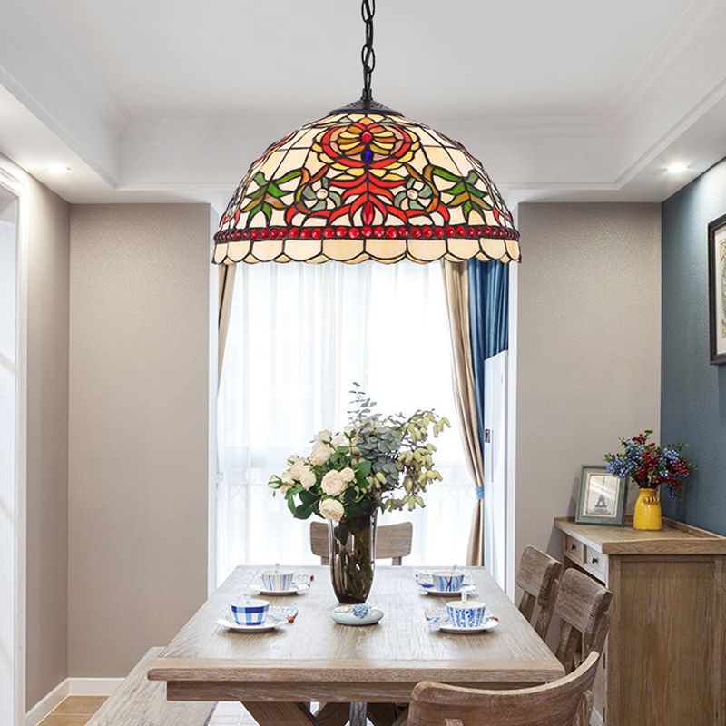 Baroque Hand Cut Glass Single Pendant Domed Suspended Lighting Fixture for Kitchen