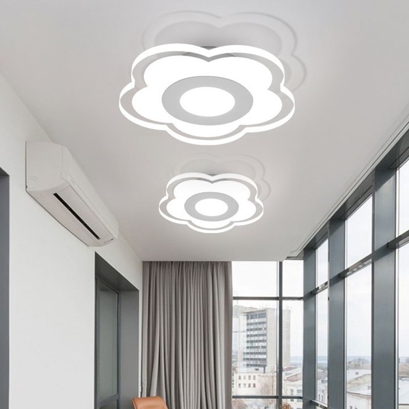 Ultrathin Hallway LED Ceiling Lamp Simplicity White Small Flush Mount Light with Floral/Square/Triangle Acrylic Shade