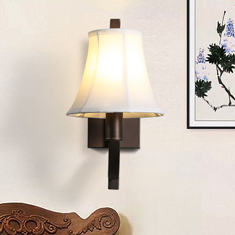Black 1 Bulb Wall Sconce Lighting Contemporary Fabric Bell Shade Wall Mounted Light Fixture for Foyer