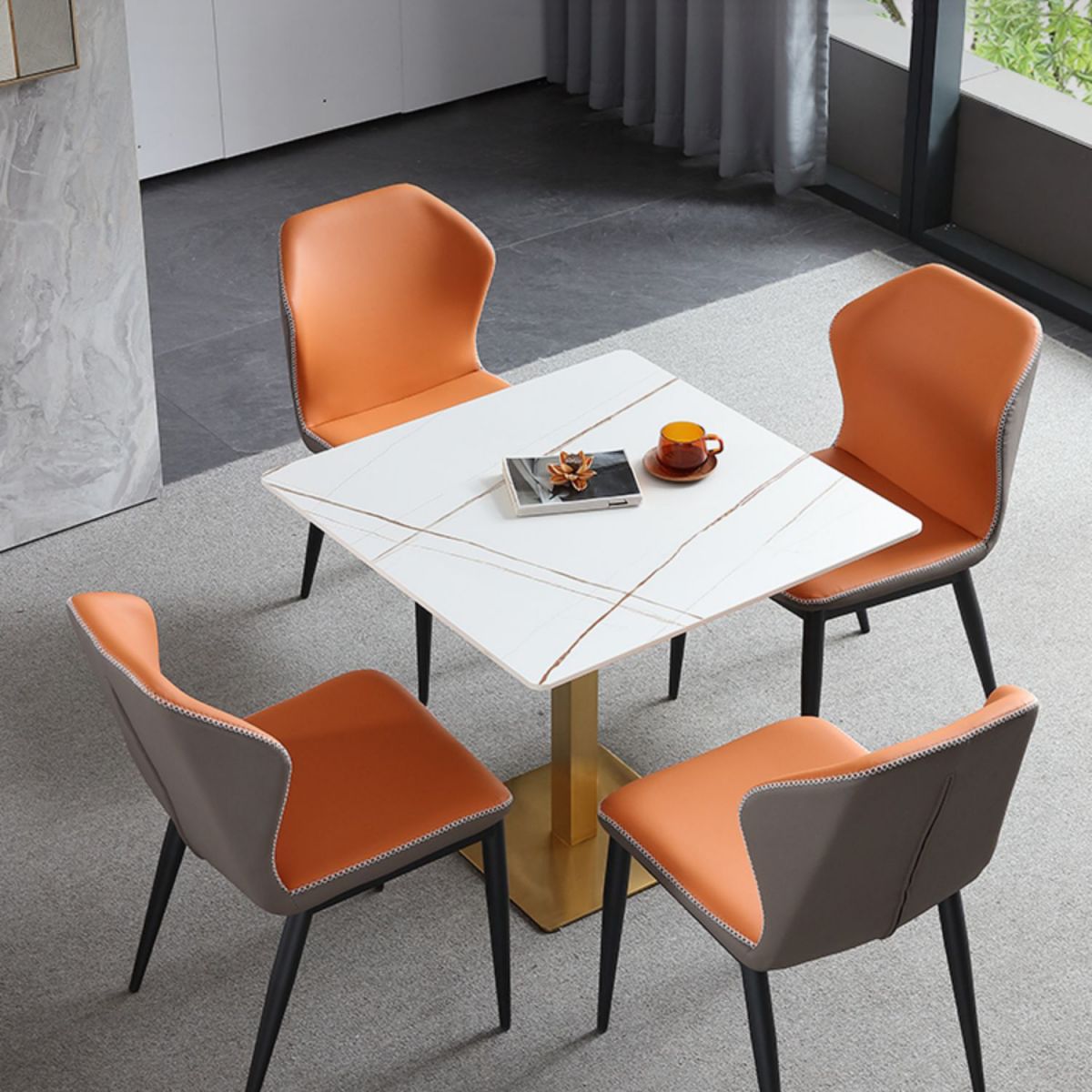 Industrial Square Esstisch gesinterte Steintisch mit Metallbasis für Zuhause