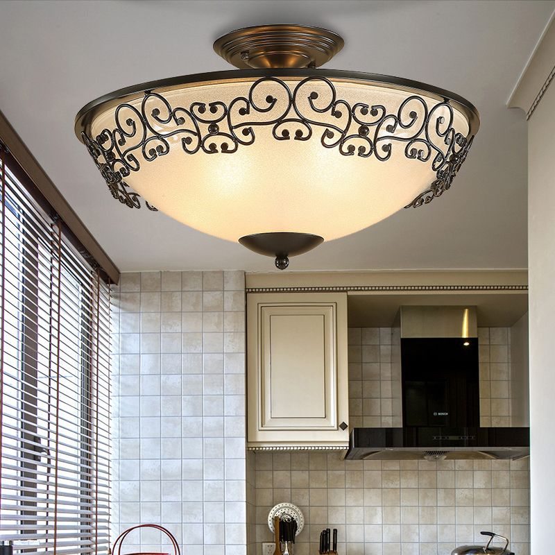 Ciotola nera/in ottone a forma di semifulco di vetro smerigliato classico vetro 3/5 luci da letto con soffitto camera da letto