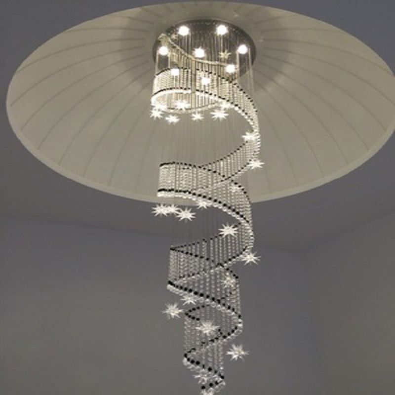 Iluminación colgante de cristal espiral lujosa luz de techo de led cromo moderno para escaleras