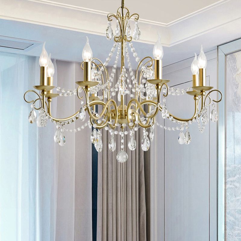 Candelabra Glass Pendant Chandelier Traditional Living Room Chandelier Lighting in Gold