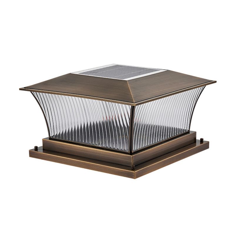 Rectangular Shape Metal Outdoor Lights Modern Style 1 Light Solar Pillar Lamp in Bronze