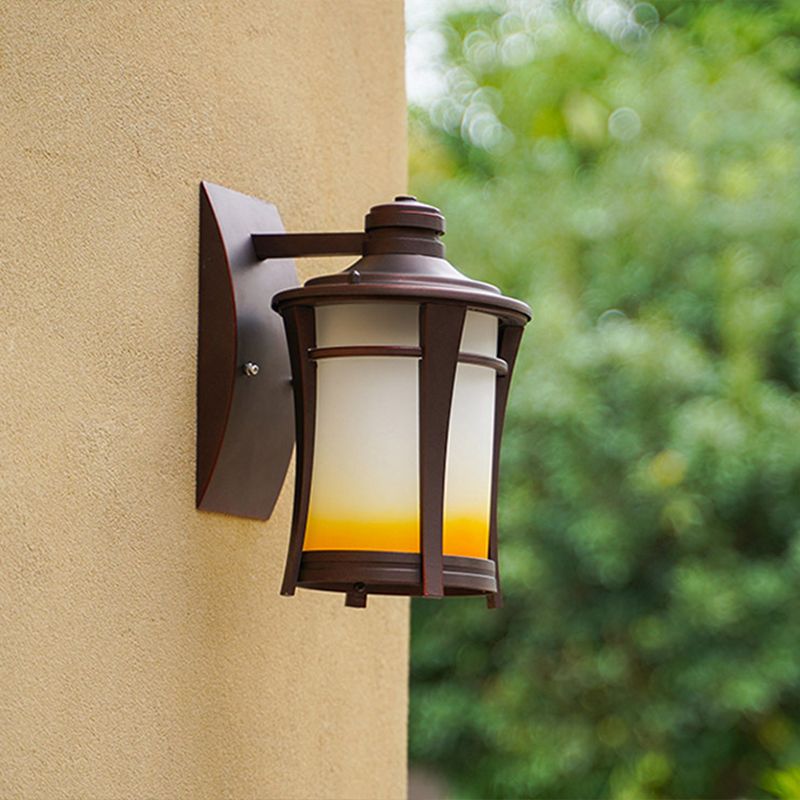 1-Light Sconce Lamp Farmhouse Jar White/White and Yellow Glass Wall Mounted Lighting in Copper for Courtyard