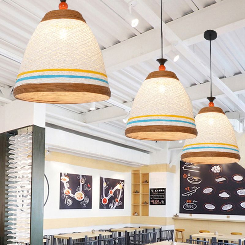 10"/14"/16" Wide Tapered Ceiling Lamp Modern Rattan 1 Bulb Yellow/Brown Hanging Pendant Light