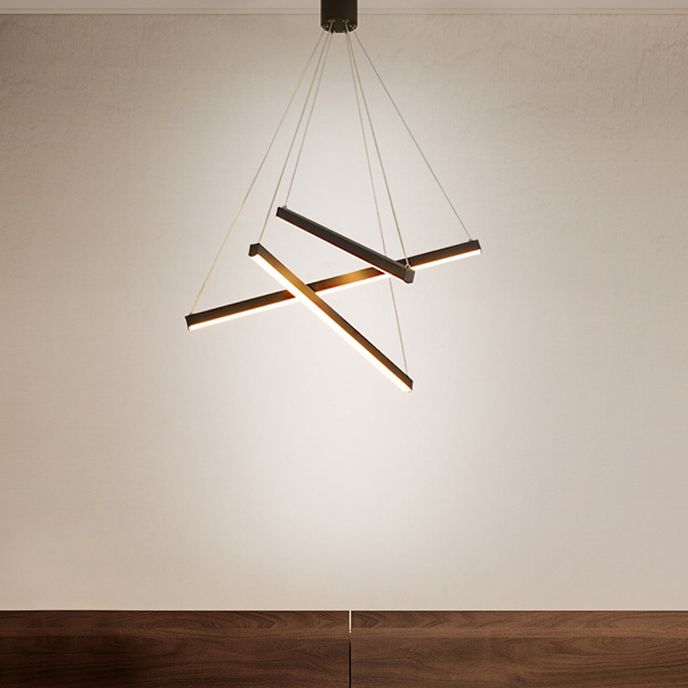 Linear Ceiling Pendant Light Minimalist Style Metal LED Black Chandelier Pendant Light