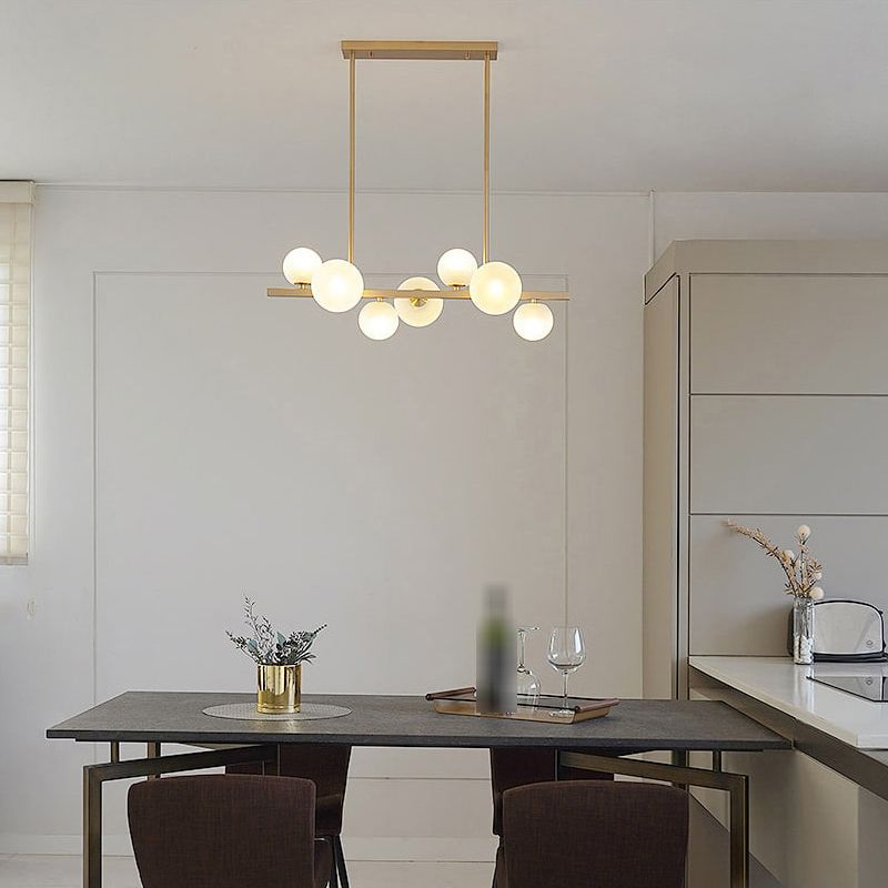 Gold Metal Island Lights Modern Multi-Head Restaurant Hanging Lamps with Globe Glass Shade