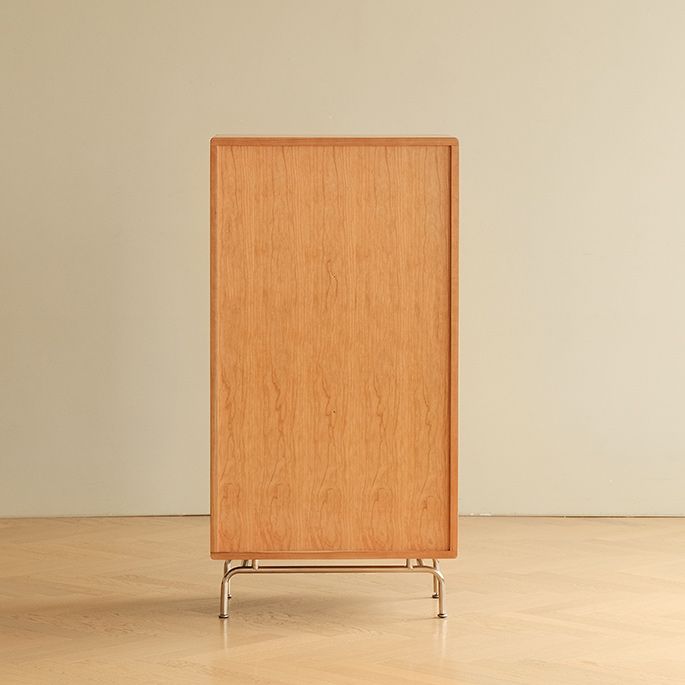 Natural Solid Wood Accent Chest 49.2" Tall Glass Paned Storage Cabinet