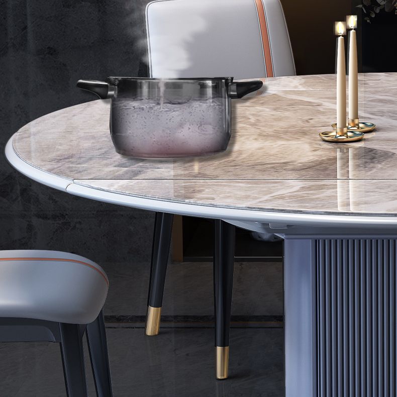 Foldable Modern Sintered Stone Dining Room Set with Round Top and Pedestal Base Furniture