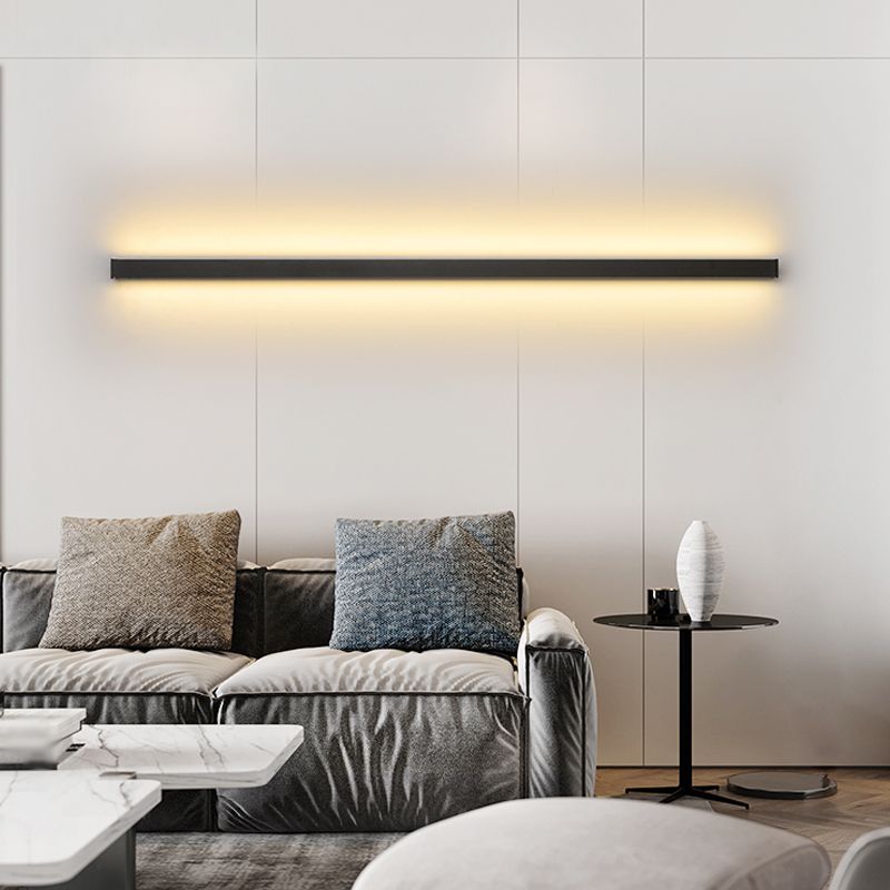 Linear Shape Metal Wall Light Modern Single Light Wall Light Fixture in Black
