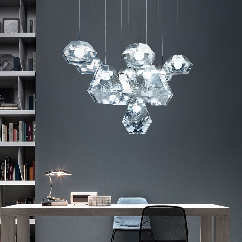 Minimalismo poliedra sombra diamante luz colgante de estilo acrílico colgante de iluminación acrílica para cafeterías restaurantes