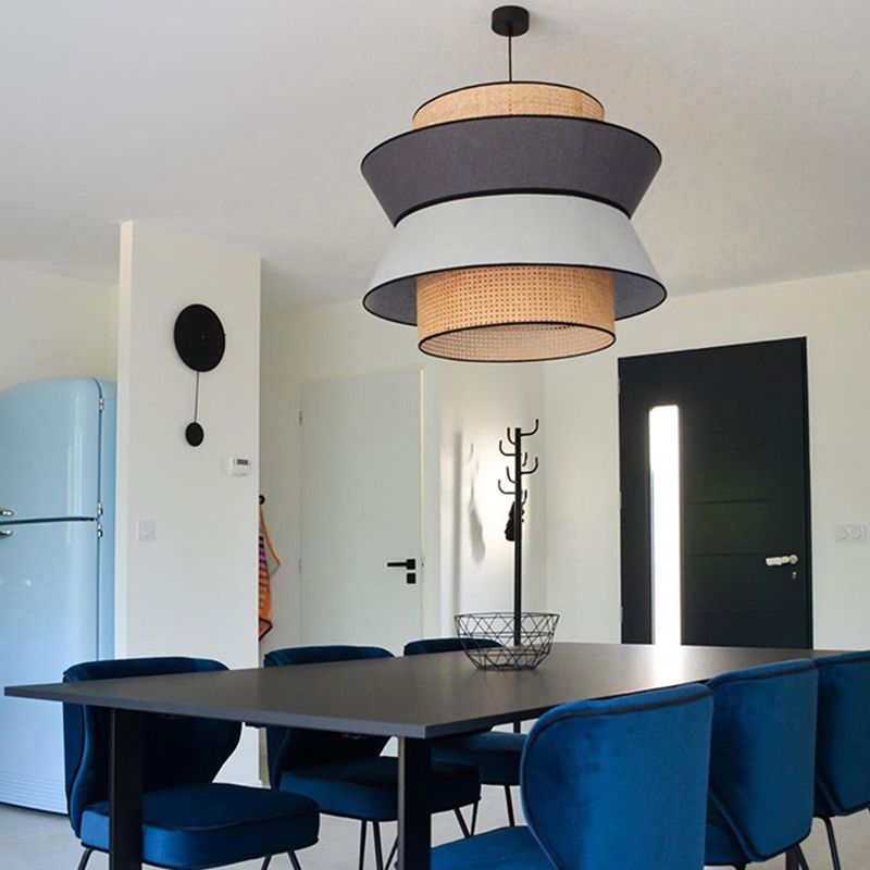 Nordic Hollowed-out Suspension Lamp Bamboo 1-Light Dining Room Hanging Light Fixture