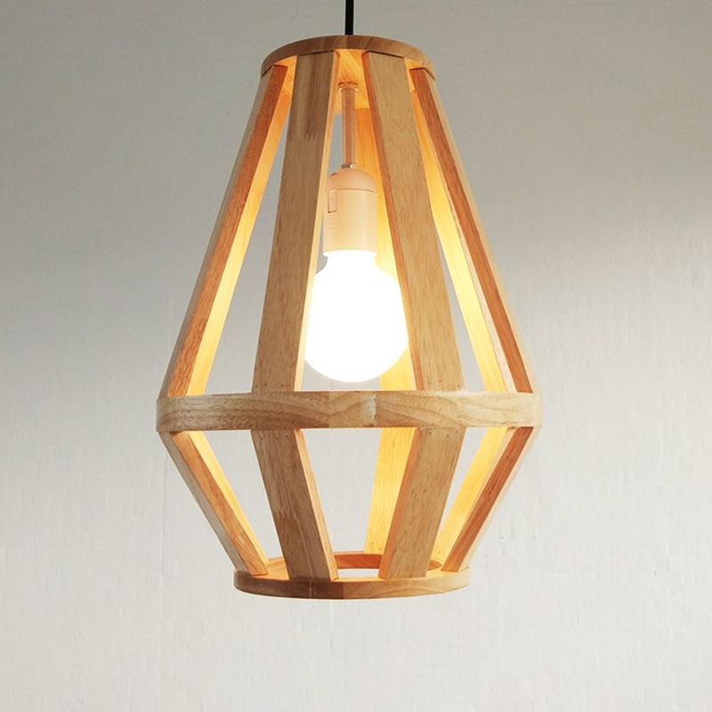 Simplicity Shaded Suspension Lighting Wood 1-Light Restaurant Pendant Light Fixture