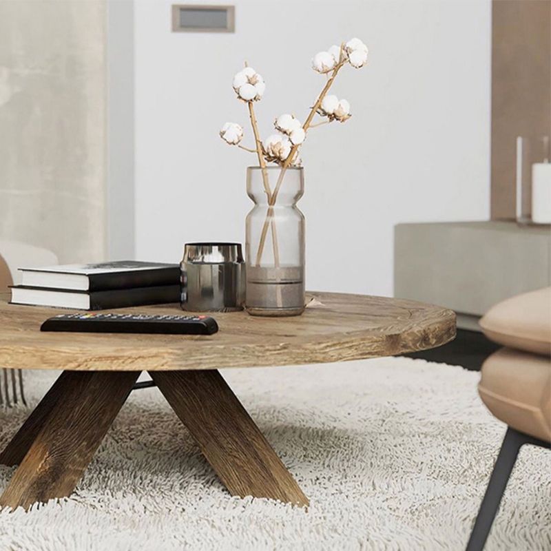 15"H Contemporary Coffee Table Solid Wood Round Coffee Cocktail Table