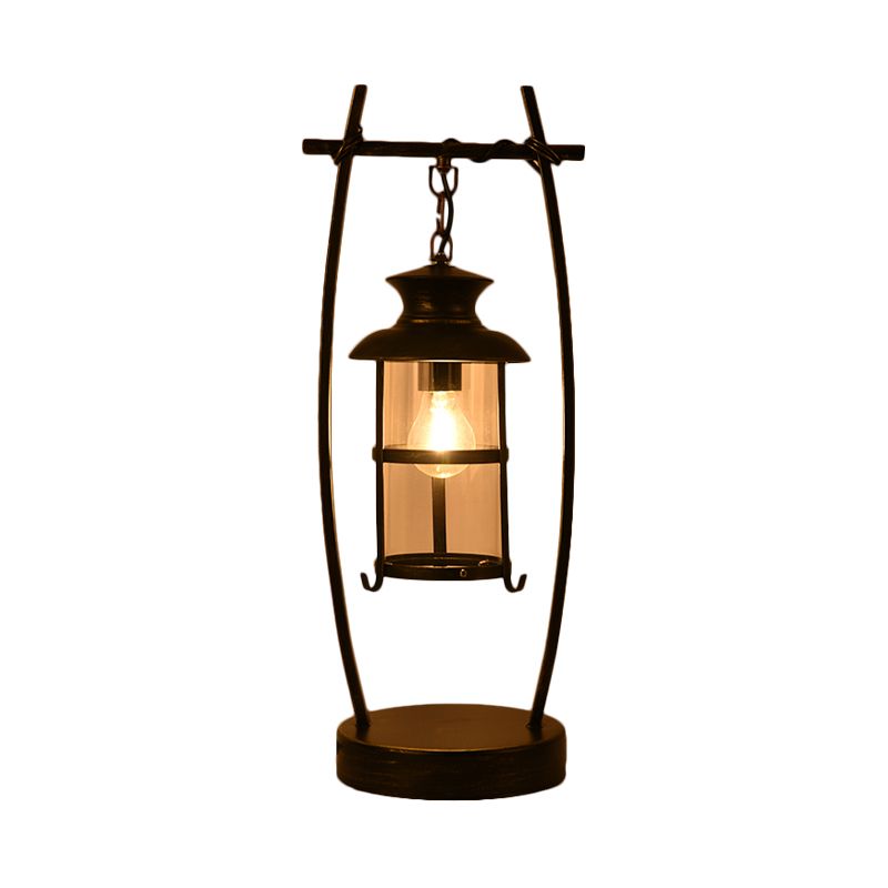 Messing 1-lichts bureaulamp Coastal ovale frame metalen tafellamp met lantaarn helder glazen kap