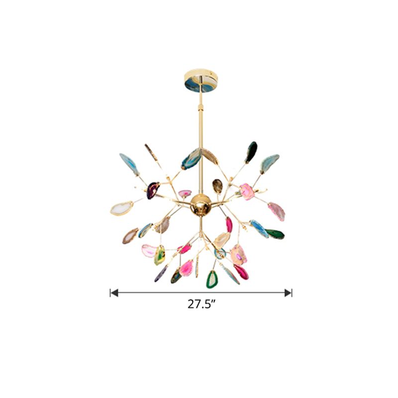 Modernist Heracleum Chandelier Agate Living Room Suspension Light Fixture in Gold