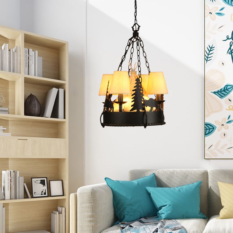 7/8 lumières en métal suspendu au lustre country noir fuselé de salon pendant luminaire, 17 "/ 29" W
