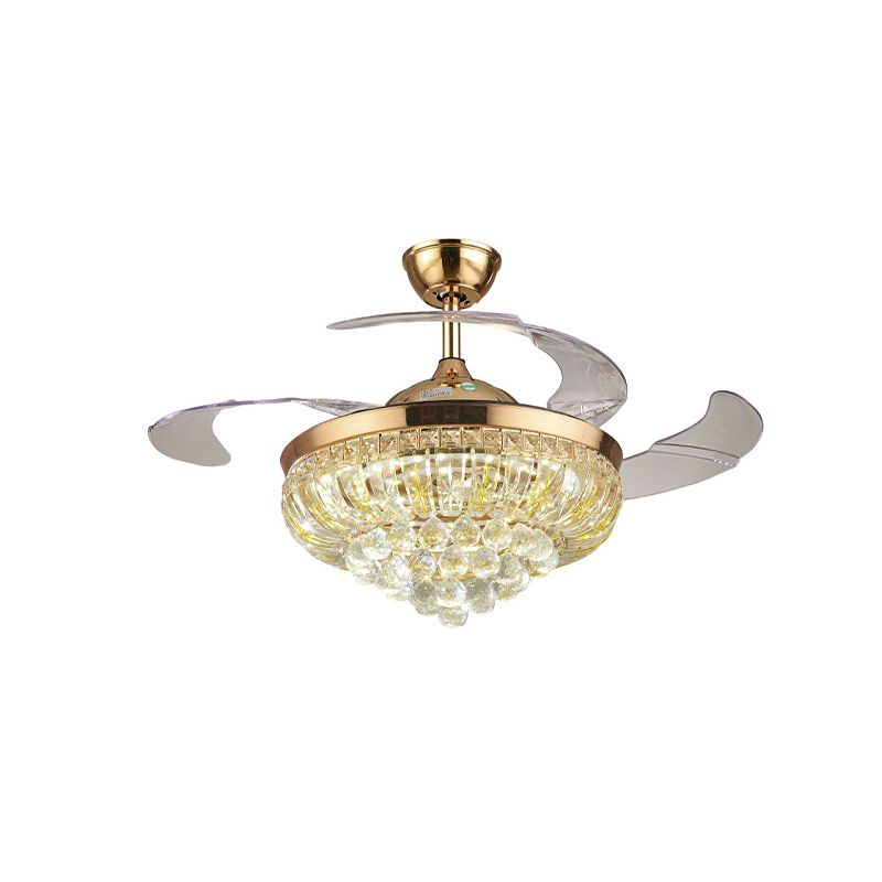 3 messen kristallen led plafondventilator licht modernistische gouden conische woonkamer semi-flush mount, 42,5 "w