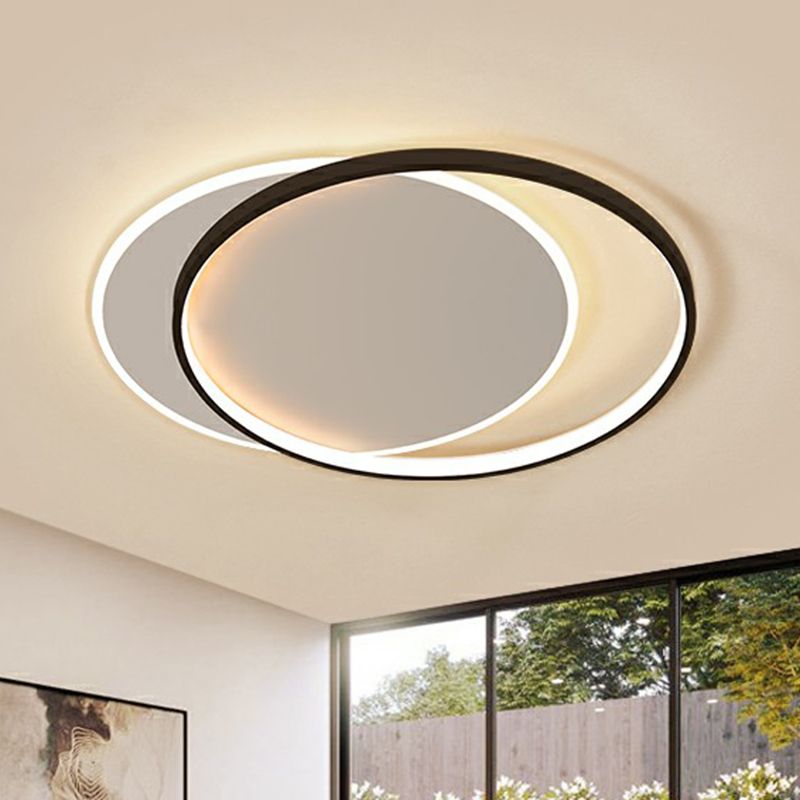 Simplicité LED Ceiling Mount Lamp Black-White Circulaire Flush Light Fixture with Acrylic Shade