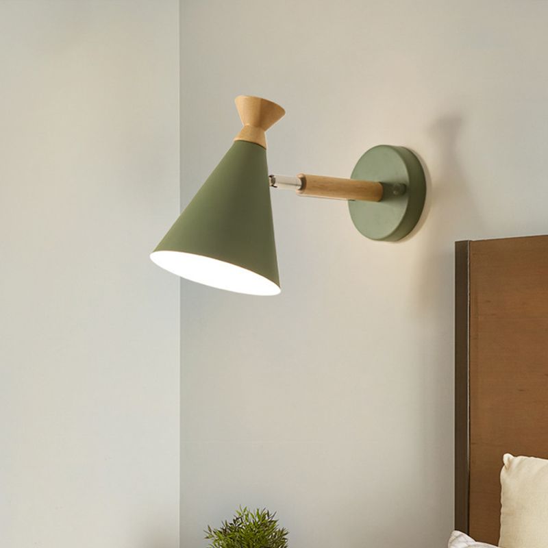 Metal Cone Shade Wall Light Nordic Style Rotatable 1 Light Bedside Reading Light in Blue/Green/Grey/White