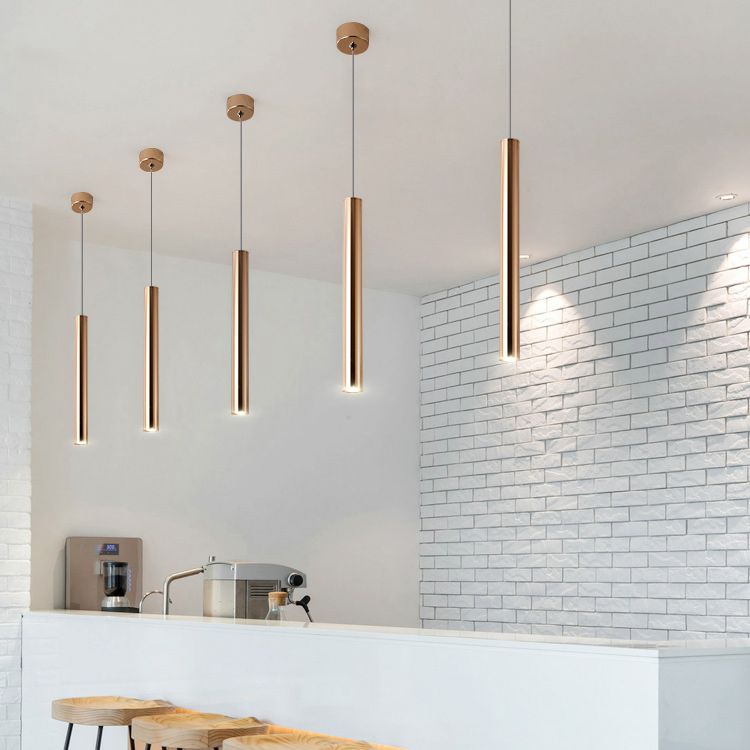 Zylindrische Deckenschein einfacher metallpoliertes Gold LED -Anhänger Beleuchtung für Bar