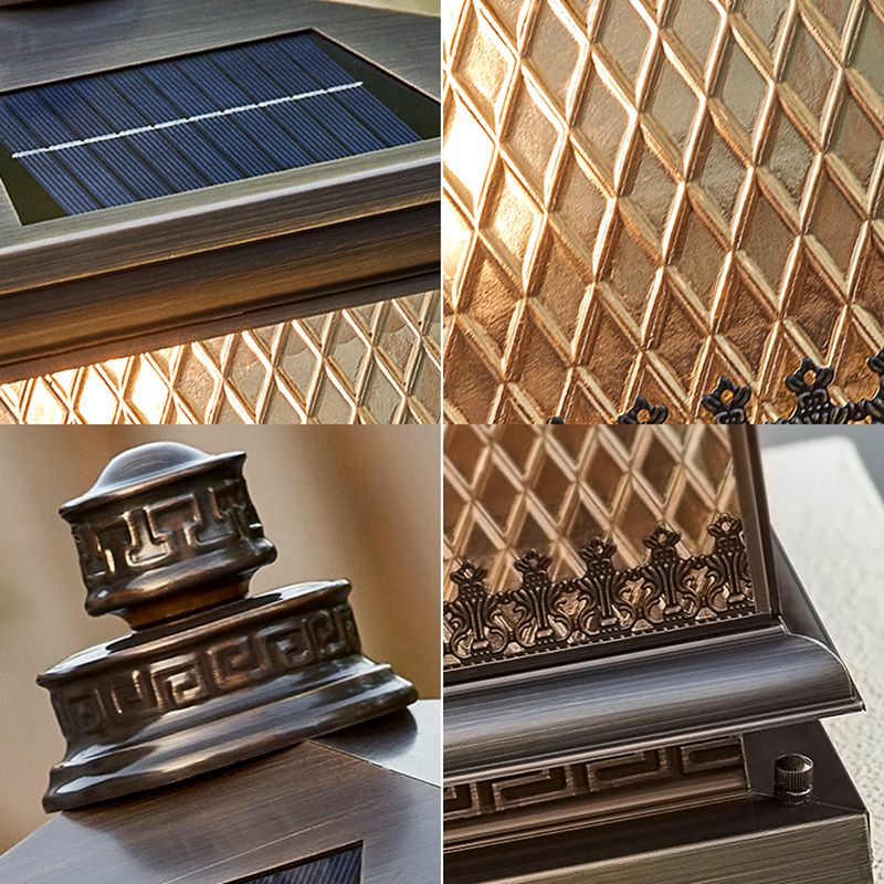 Rectangular Shape Metal Solar Pillar Lamp Modern Style 1 Light Outdoor Lights in Bronze