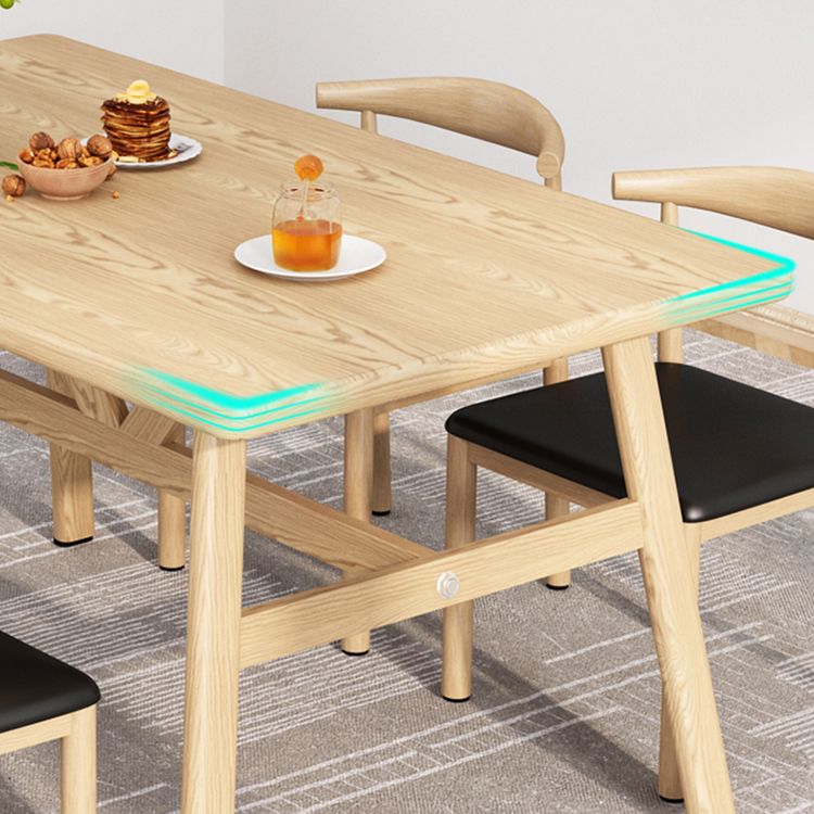 Modern Rectangle Dining Table Wood Tabletop with Iron Trestle Base