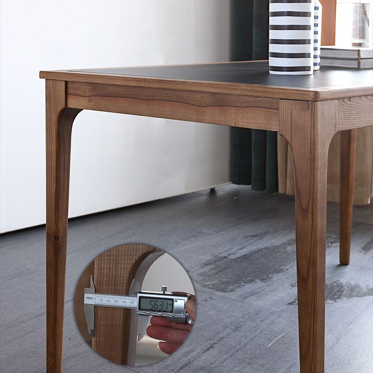 Sintered Stone Top Dining Table in Black Rectangle Table with Wooden Base and 4 Legs