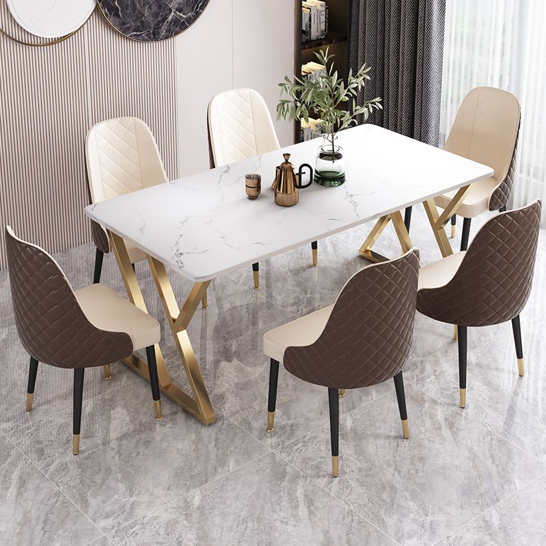 Modern Dining Room Set Standard Height with Sintered Stone Top and Gold Legs Formal Table Set