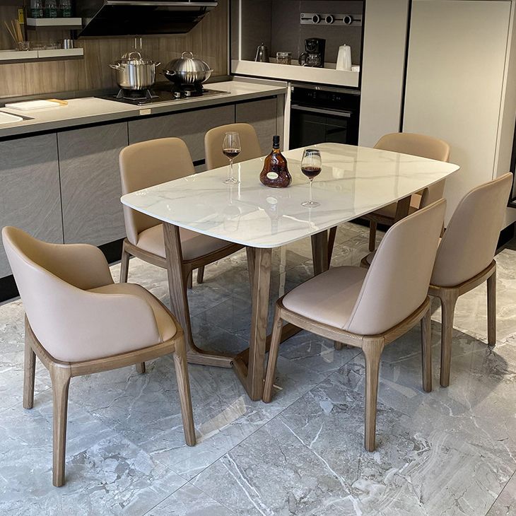 Contemporary Trestle Base Dining Table Stone Dining Table in White