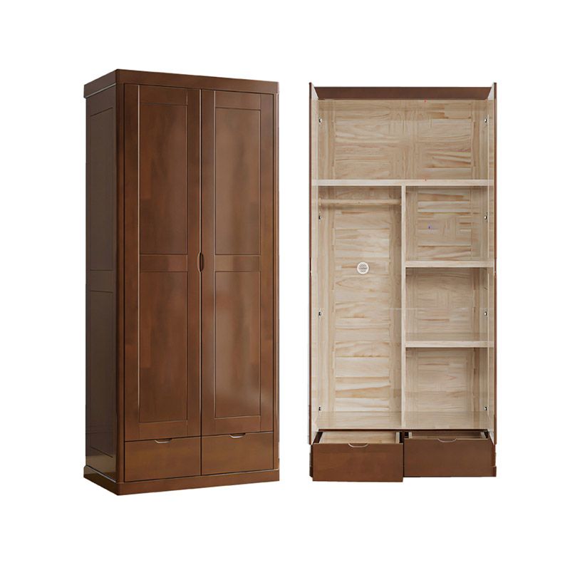 Contemporary Style Wardrobe Armoire Solid Wood Wardrobe Closet with Doors and Drawers