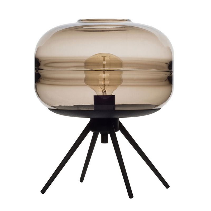 Lampe de table en verre de tambour de style nordique de style simplicité 11,5 "de largeur de chambre à coucher avec base de trépied en métal noir