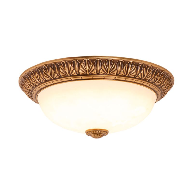 Cream Glass Bronze Flush Mount Light Flower/Leaf/Floral-Trimmed Bowl Traditional LED Ceiling Light Fixture, 12"/16" W