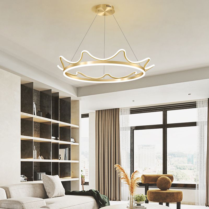 Crown Chandelier Light Fixtures Modern 2-Light Suspension Pendant Lamps with White Acrylic Shade