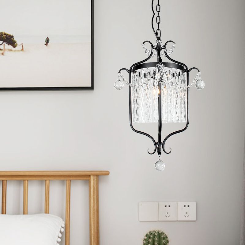 Corridor Corridor Pendant Light Retro Style Iron Iron Single Black / White Suspension Lampe avec Drape à tige de cristal