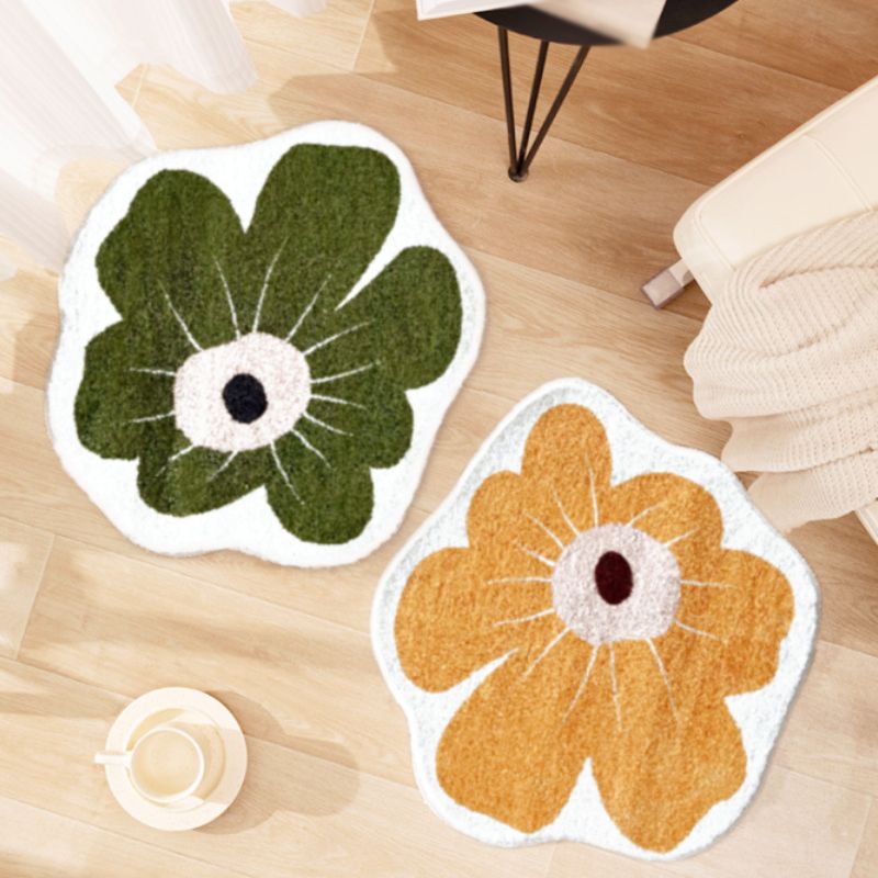 Orange Casual Rug Polyester Flower Rug Non-Slip Backing Rug for Home Decor