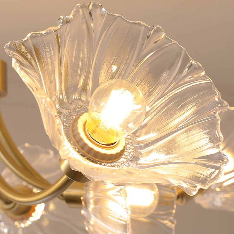 Flower Shape Glass Flush Mount Light Modern Multi Lights Ceiling Mount Light in Brass