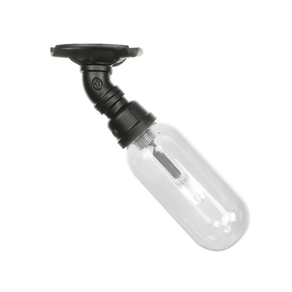 1 Light Ceiling Mounted Fixture Oval Shade Clear Glass Industrial Indoor Semi Flush Mount in Black with Pipe Design