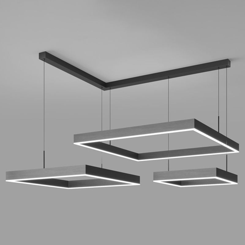 Multi Lights Square Pendant Chandelier Modern Style Glass Hanging Lamps in Black