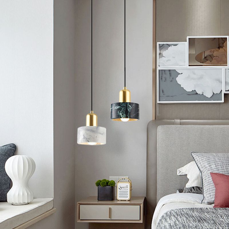 1 Light Pendant Light Modern Style Geometric Shape Stone Hanging Lamp for Bedside