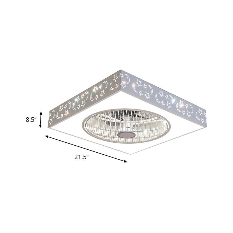 Luz de techo de semi rascillo cuadrado blanco LED acrílico moderno 21.5 "W Livera de ventilador colgante de sala de estar con 3 cuchillas