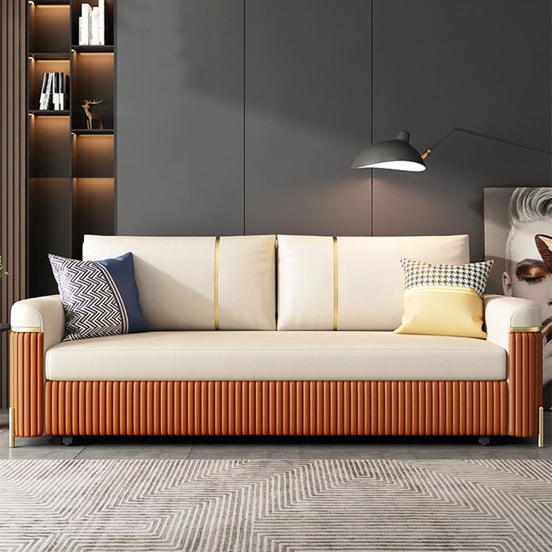 Modern Faux Leather Sleeper Upholstered Square Arms Sofa Bed in Orange