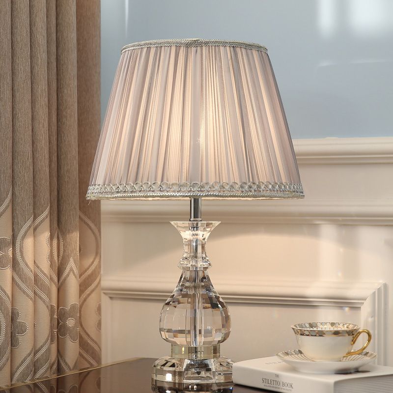 Clear Crystal Gourd Table Lamp Modern 1 Bulb Desk Light in Grey with Faux-Braided Detailing
