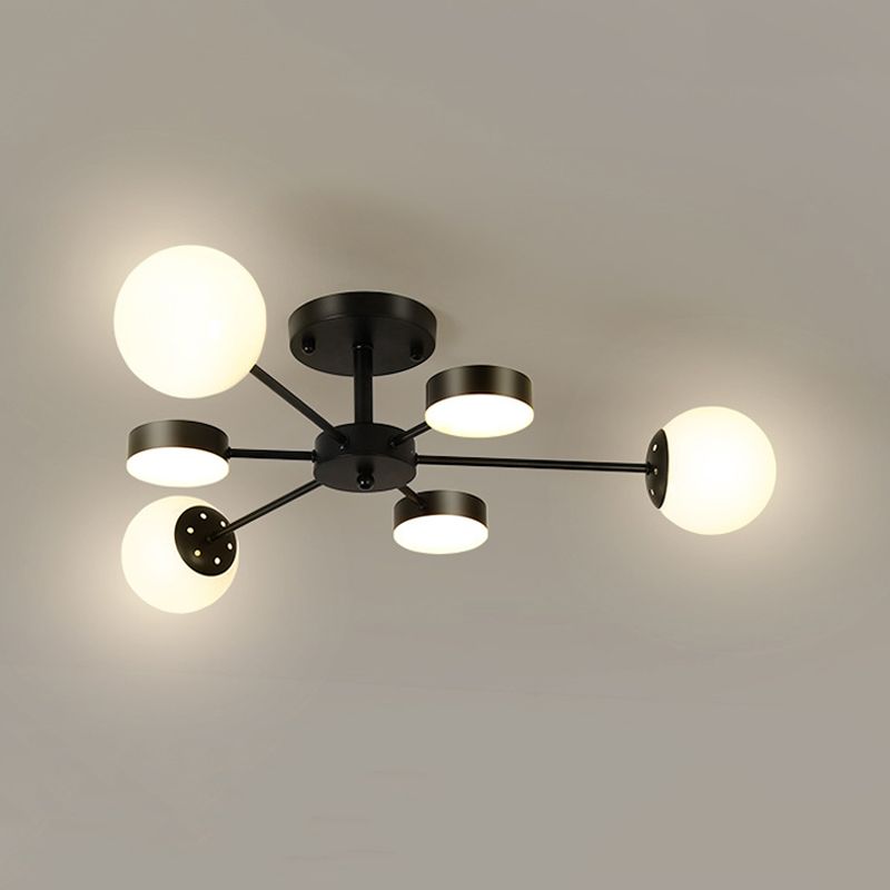 Industrial Starburst Flush Mount Ceiling Light Glass Multiple-Light Flush Mount in Black