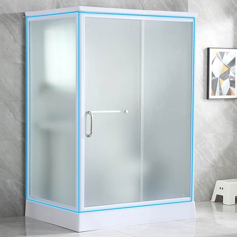 White Frosted Glass Shower Stall Single Sliding Door Shower Room