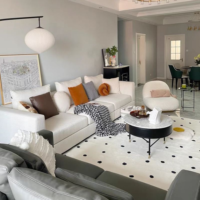 Fancy White Area Carpet Polka Dot Pattern Polyester Area Rug Non-Slip Backing Rug for Home Decor