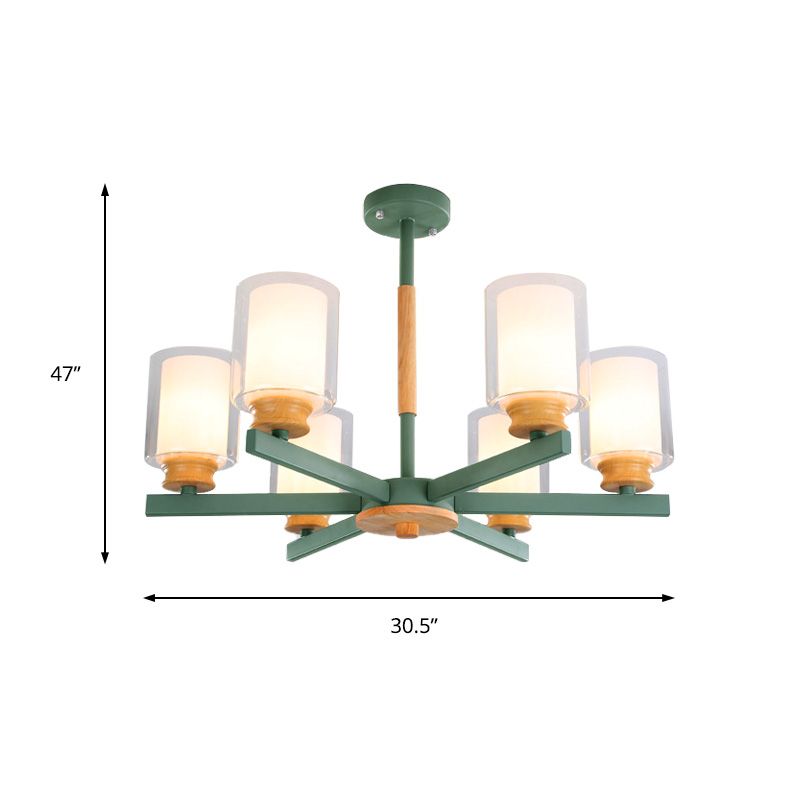Makkaronzylinder Kronleuchter Anhänger Leicht Milchglas 3/5/6 Lichter hängende Decke Licht in Rosa/Gelb/Grün für Wohnzimmer