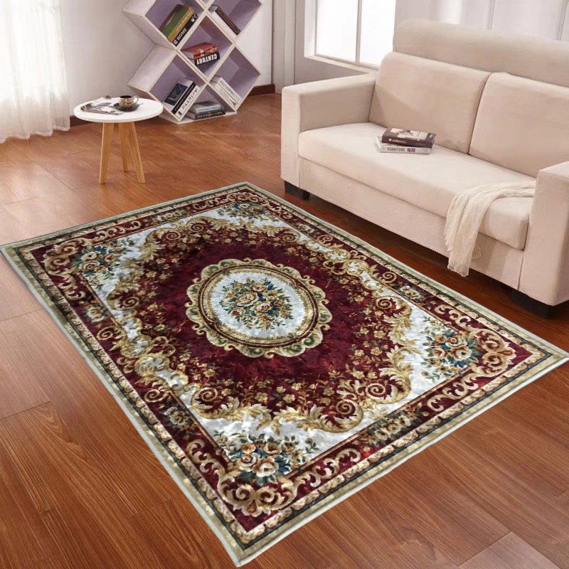 Blue Traditional Area Carpet Medallion Pattern Polyester Area Rug Anti-Slip Rug for Home Decor
