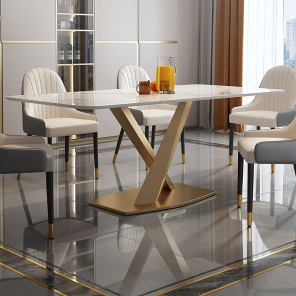 Sintered Stone Top Rectangle Table for Restaurant Luxury Dining Table with Gold Pedestal